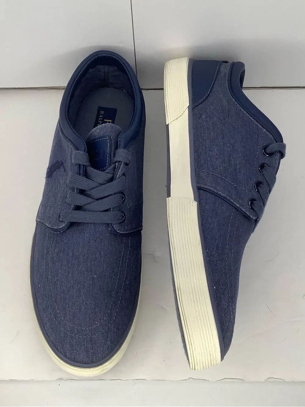 Polo Ralph Lauren Navy Blue Canvas Low-Top Sneakers Faxon Men's Shoes Sz 10D